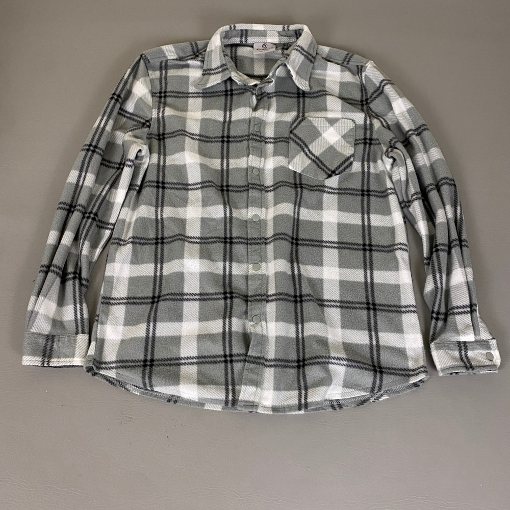 Centro Fleece Men's Large Grey Plaid Flannel Button Up Shirt Long Sleeve Soft